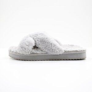 Koolaburra by UGG Ballia Gray Faux-Fur Fluffy Slide Slippers - 6